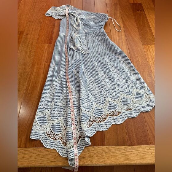 NWOT BCBGMAXAZRIA BCBG One Shoulder Embroidered Stripe Dress Blue Combo Size 14 - Picture 14 of 14